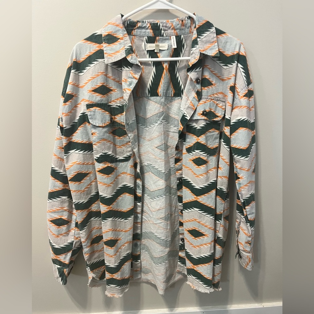 Gilded Intent Boyfriend fit button Shirt in Gray, Green and Orange